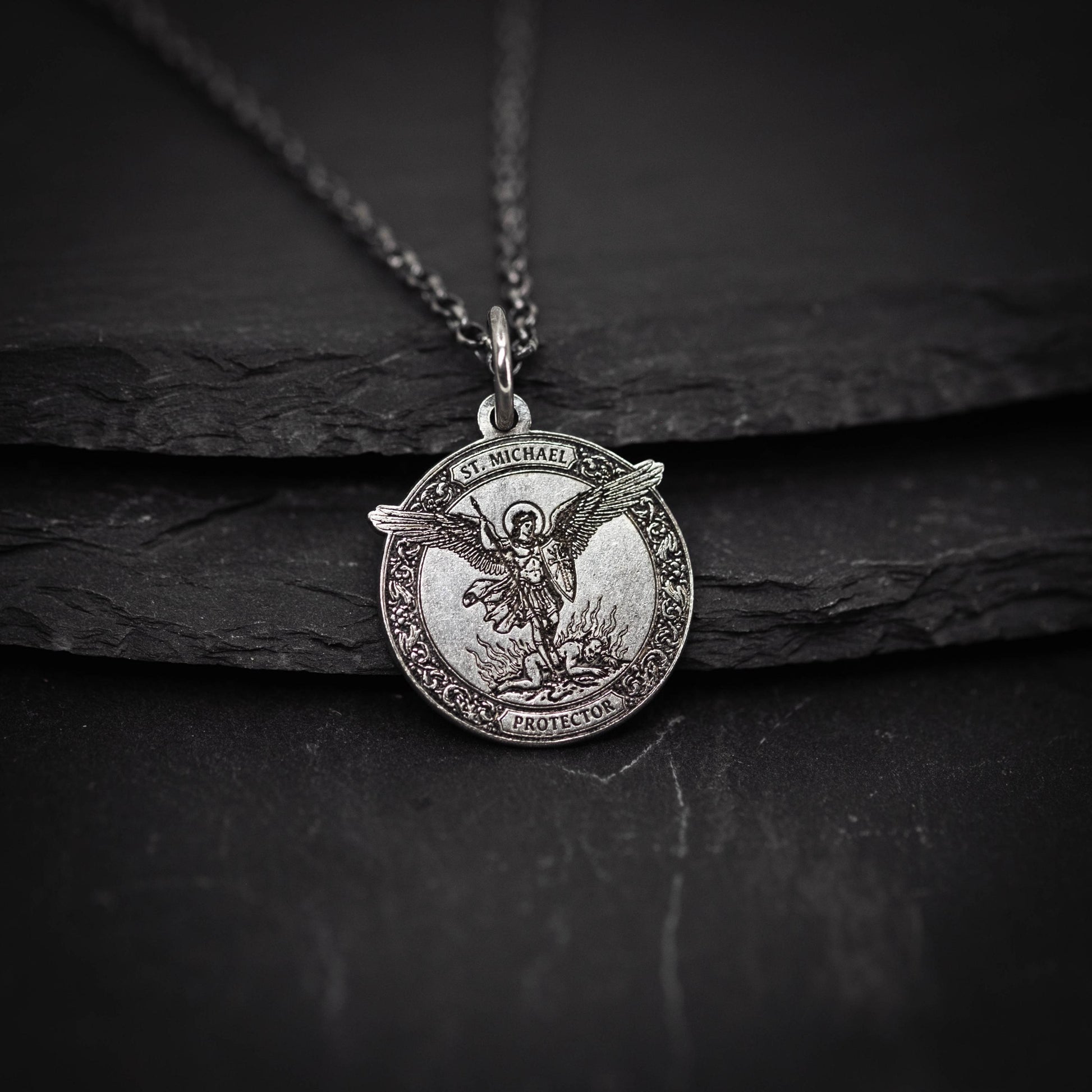 Silver St. Michael the Archangel Silver Necklace, Personalized Men's Handmade Religious Jewelry, Protection Amulet Pendant, Christian Gift
