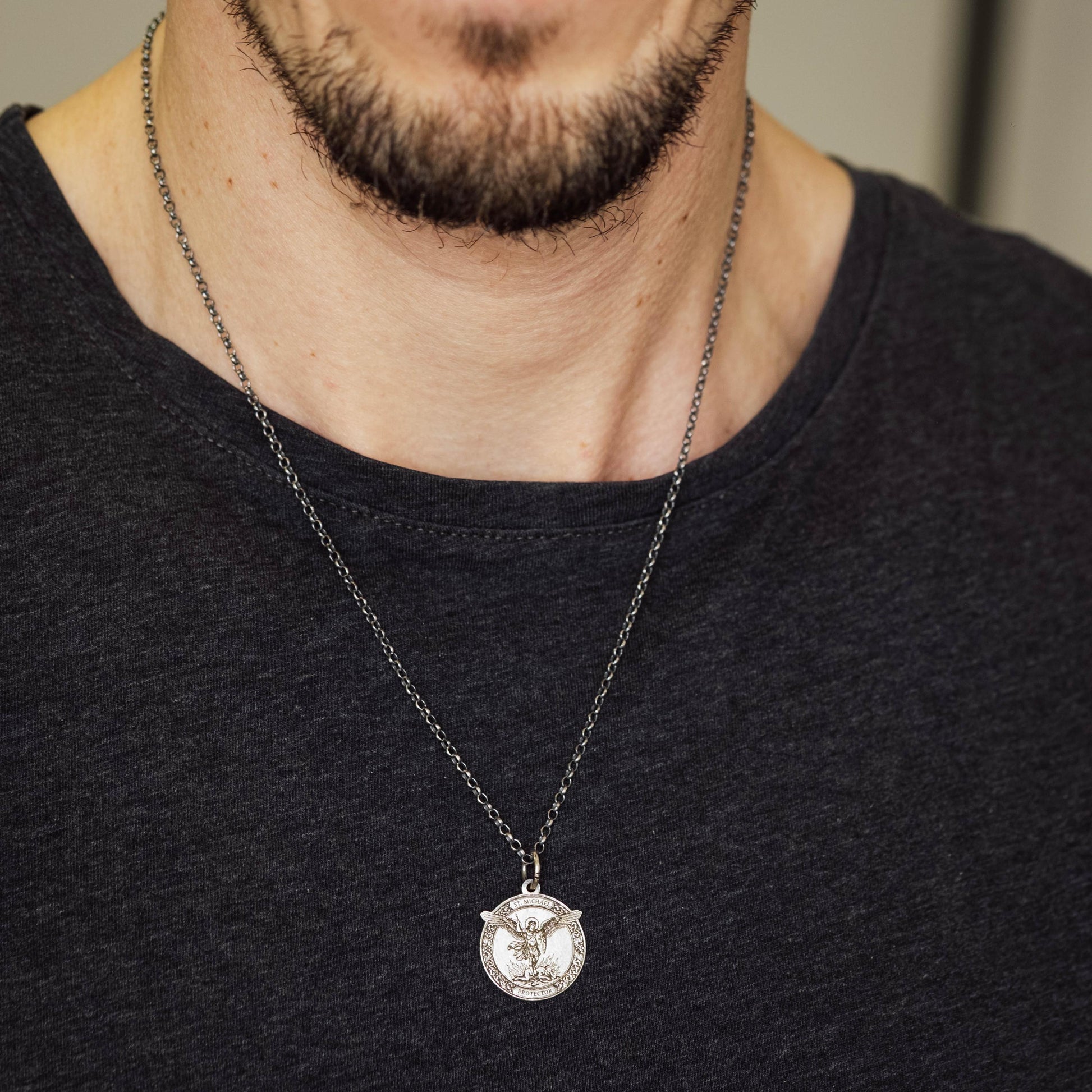 Silver St. Michael the Archangel Silver Necklace, Personalized Men's Handmade Religious Jewelry, Protection Amulet Pendant, Christian Gift