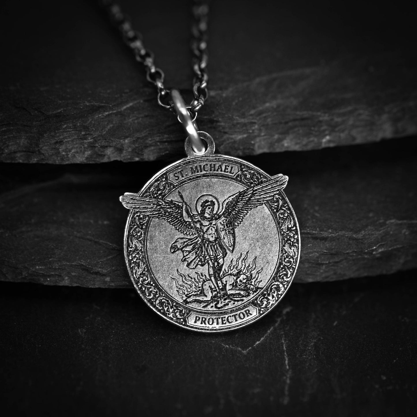 Silver St. Michael the Archangel Silver Necklace, Personalized Men's Handmade Religious Jewelry, Protection Amulet Pendant, Christian Gift