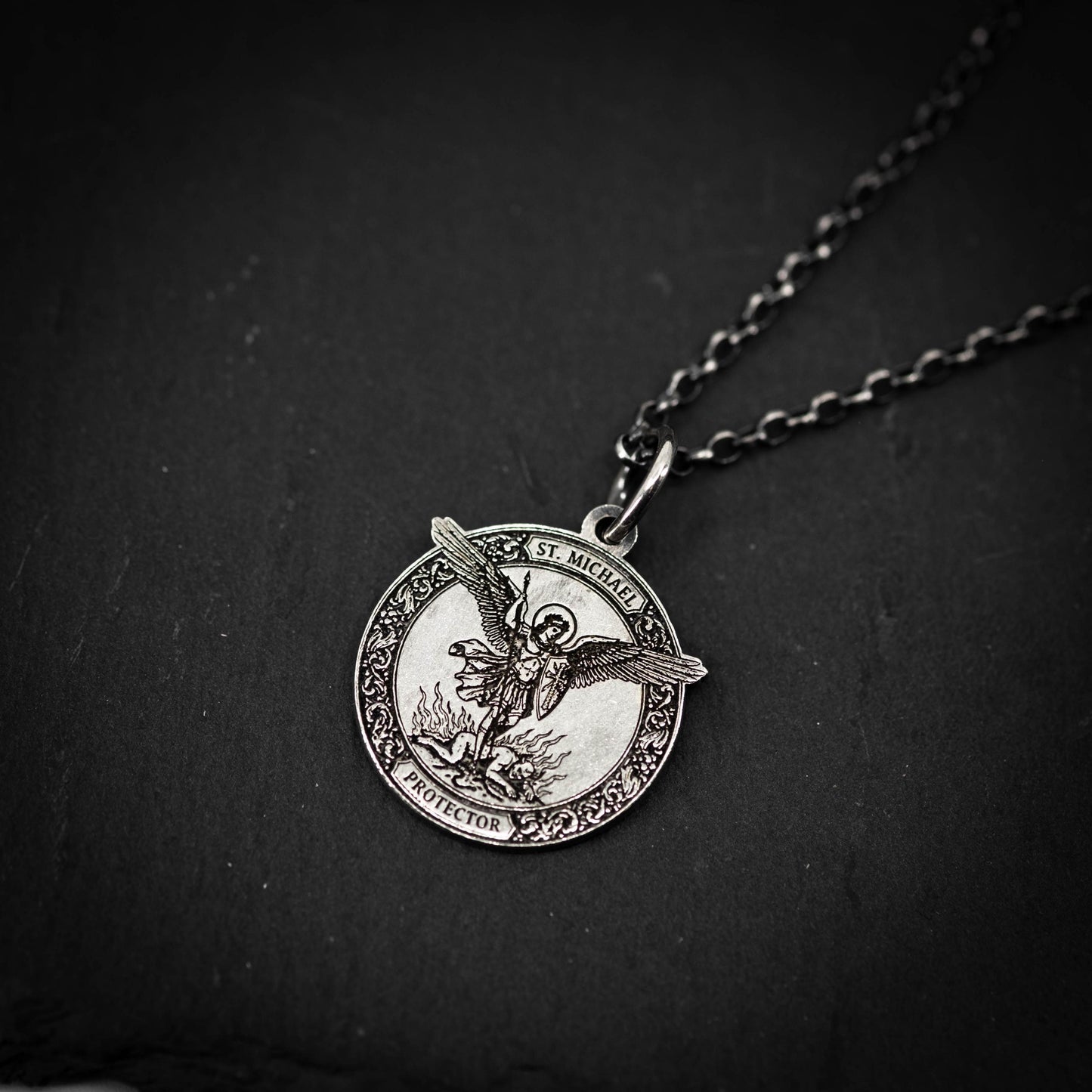 Silver St. Michael the Archangel Silver Necklace, Personalized Men's Handmade Religious Jewelry, Protection Amulet Pendant, Christian Gift