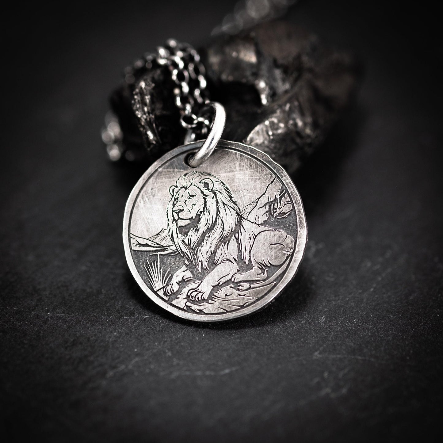 Lion Silver pendant necklace, Protection Strength amulet Leo zodiac necklace, oxidized Astrology jewelry, ,mens sterling silver gift