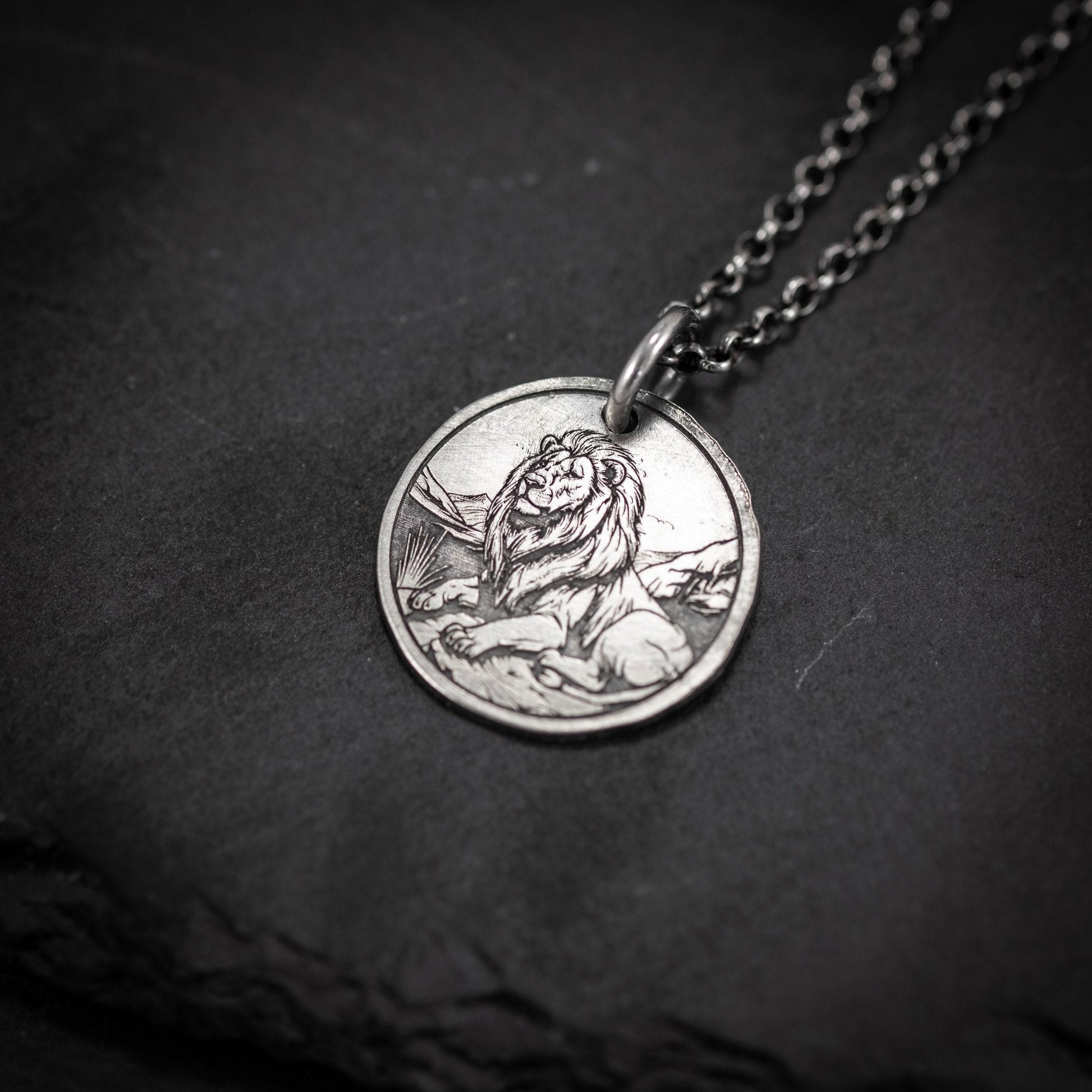 Lion Silver pendant necklace, Protection Strength amulet Leo zodiac necklace, oxidized Astrology jewelry, ,mens sterling silver gift