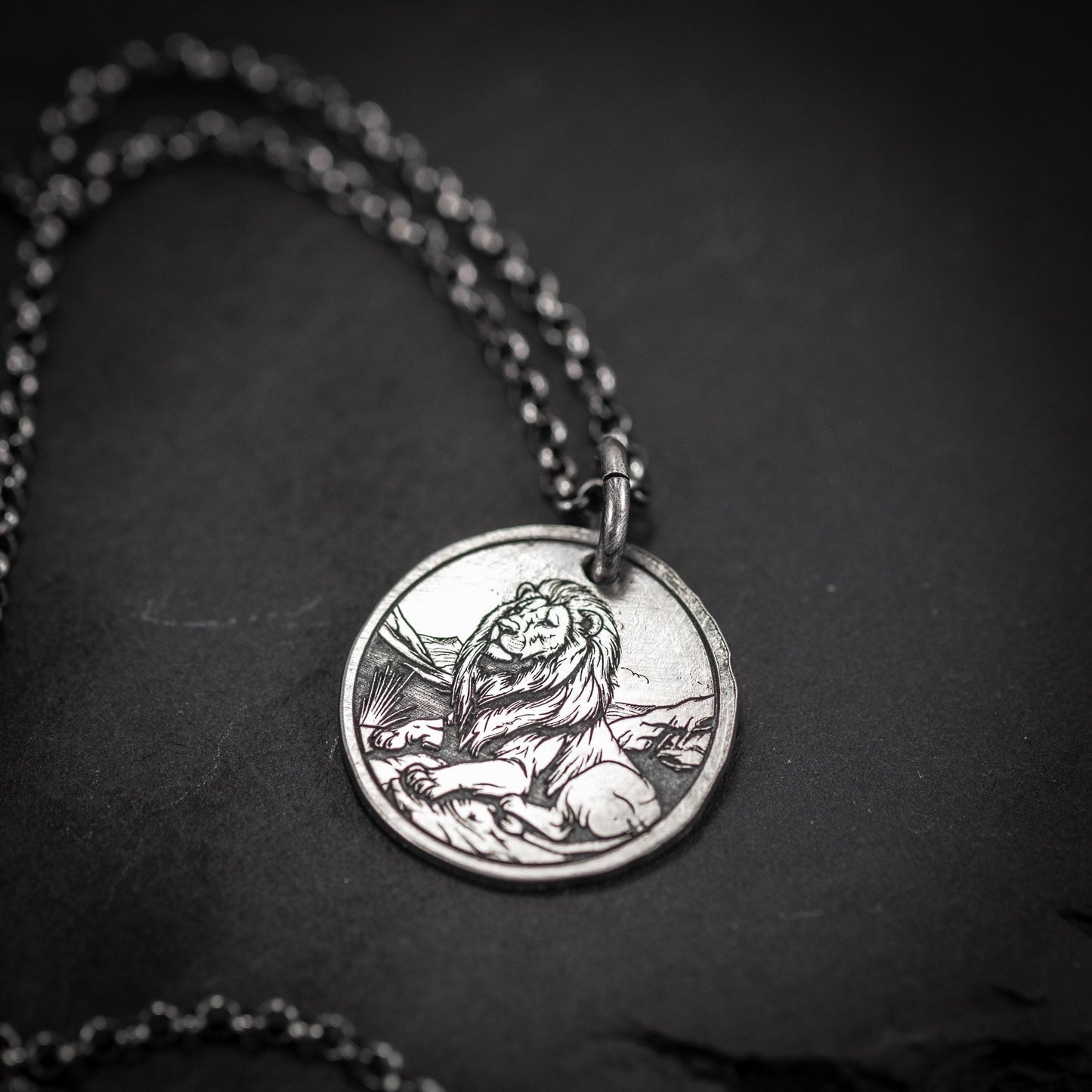 Lion Silver pendant necklace, Protection Strength amulet Leo zodiac necklace, oxidized Astrology jewelry, ,mens sterling silver gift