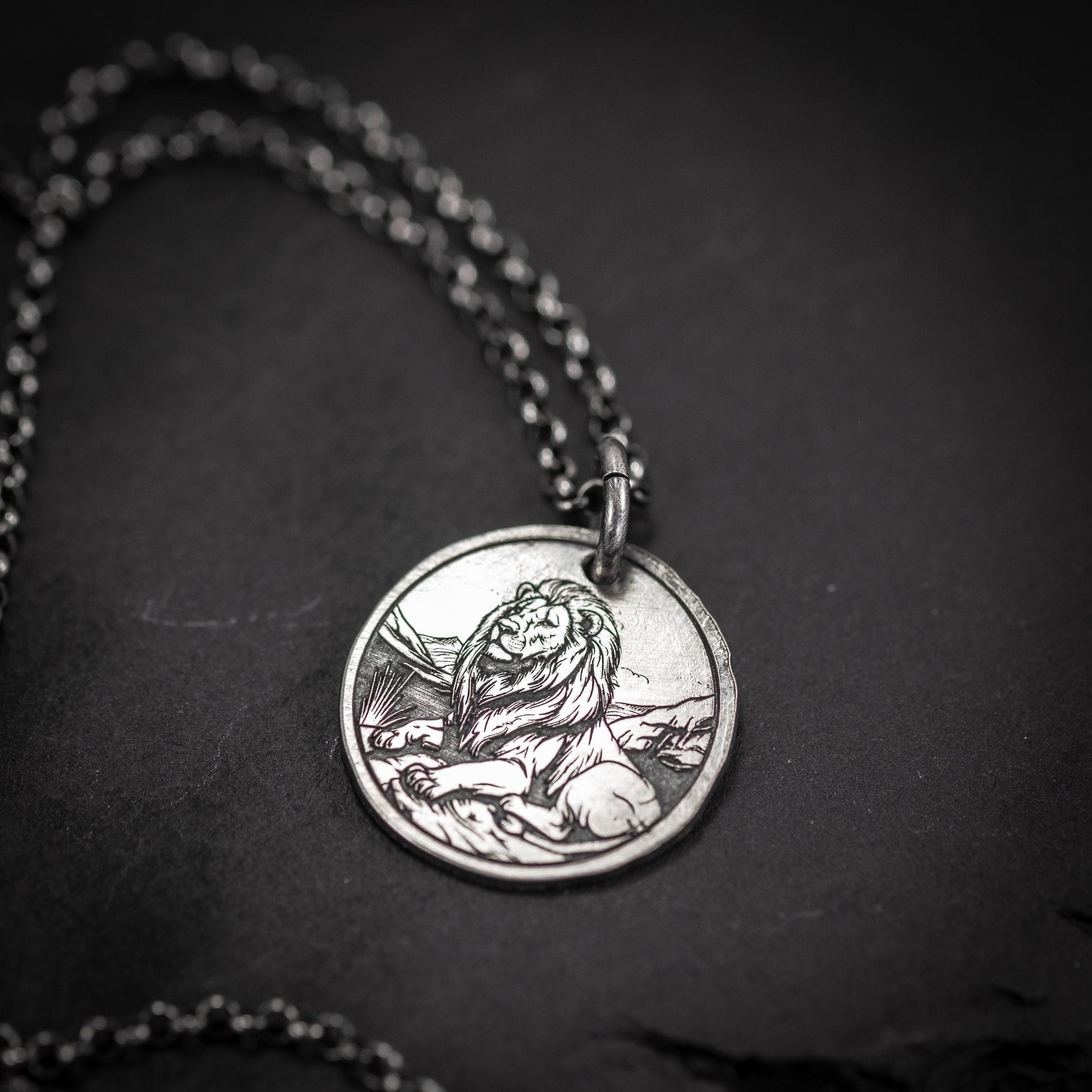 Lion Silver pendant necklace, Protection Strength amulet Leo zodiac necklace, oxidized Astrology jewelry, ,mens sterling silver gift