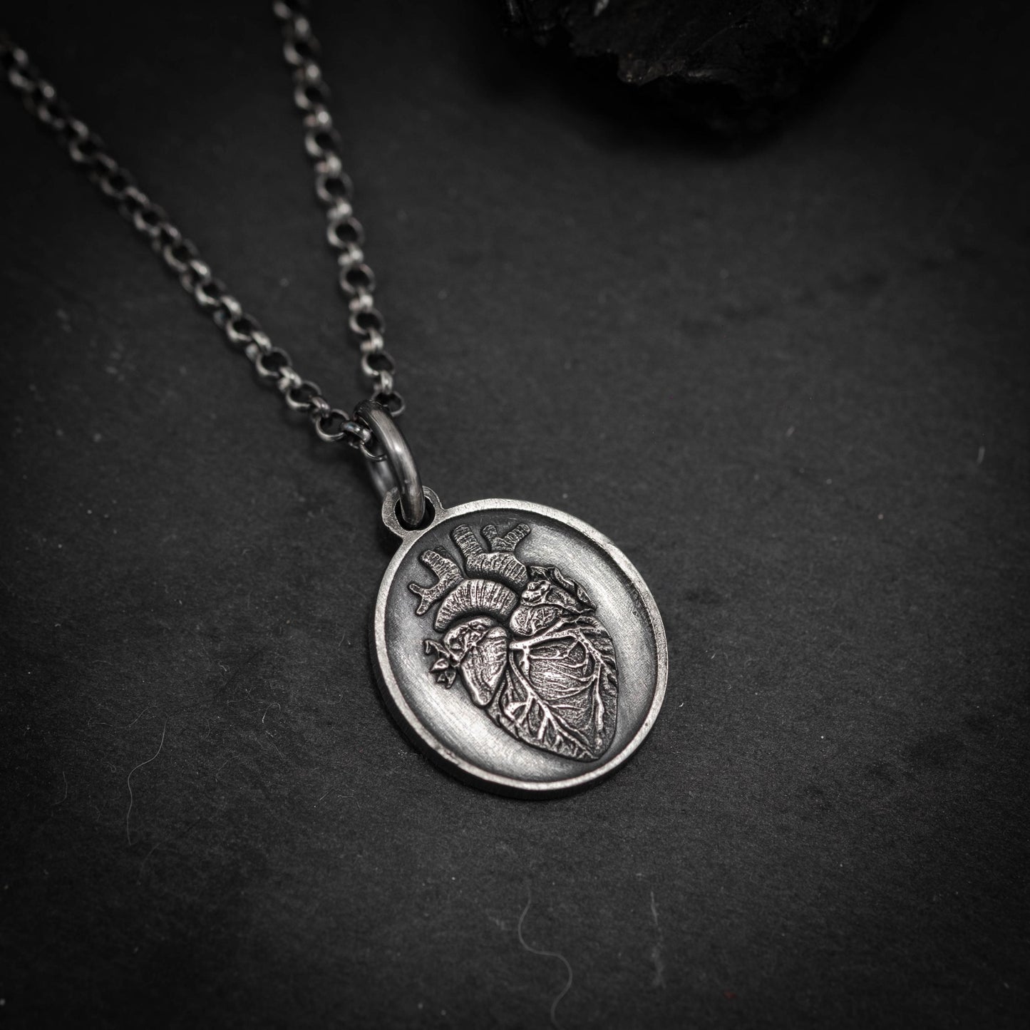 Silver Anatomical Human Heart Pendant Necklace, Rustic Oxidized Silver Jewelry, Unique Gift for Doctors, Nurses, and Anatomy Lovers