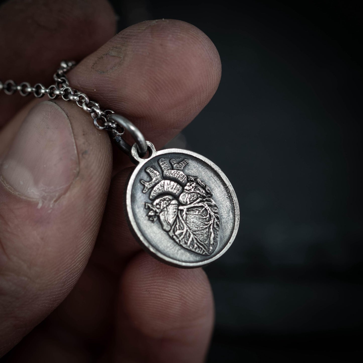 Silver Anatomical Human Heart Pendant Necklace, Rustic Oxidized Silver Jewelry, Unique Gift for Doctors, Nurses, and Anatomy Lovers