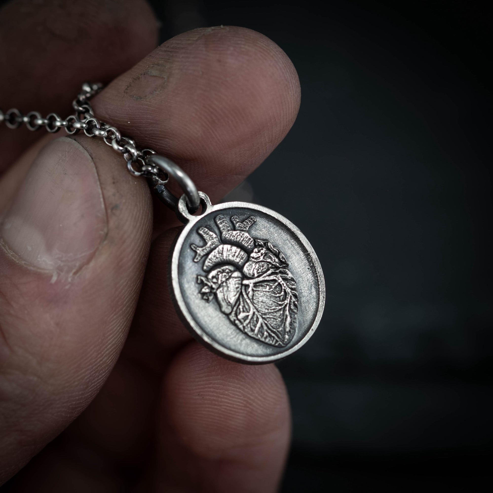 Silver Anatomical Human Heart Pendant Necklace, Rustic Oxidized Silver Jewelry, Unique Gift for Doctors, Nurses, and Anatomy Lovers