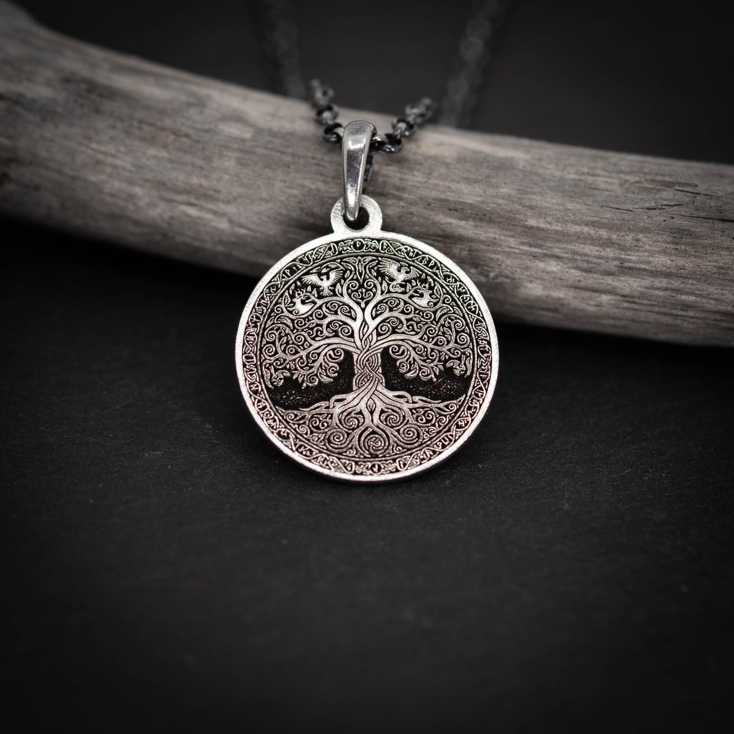 Viking Silver Tree of Life pendant necklace, Unique mens jewelry, Personalized rustic coin necklace, men gift