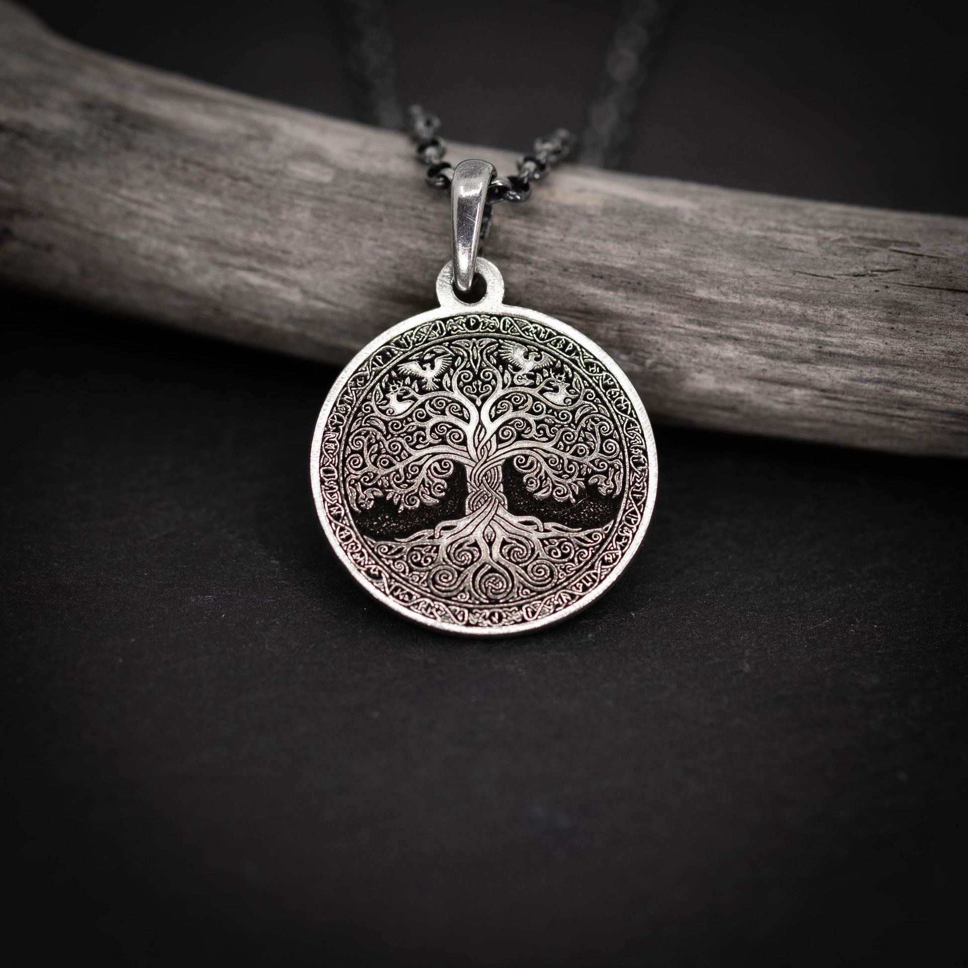 Viking Silver Tree of Life pendant necklace, Unique mens jewelry, Personalized rustic coin necklace, men gift