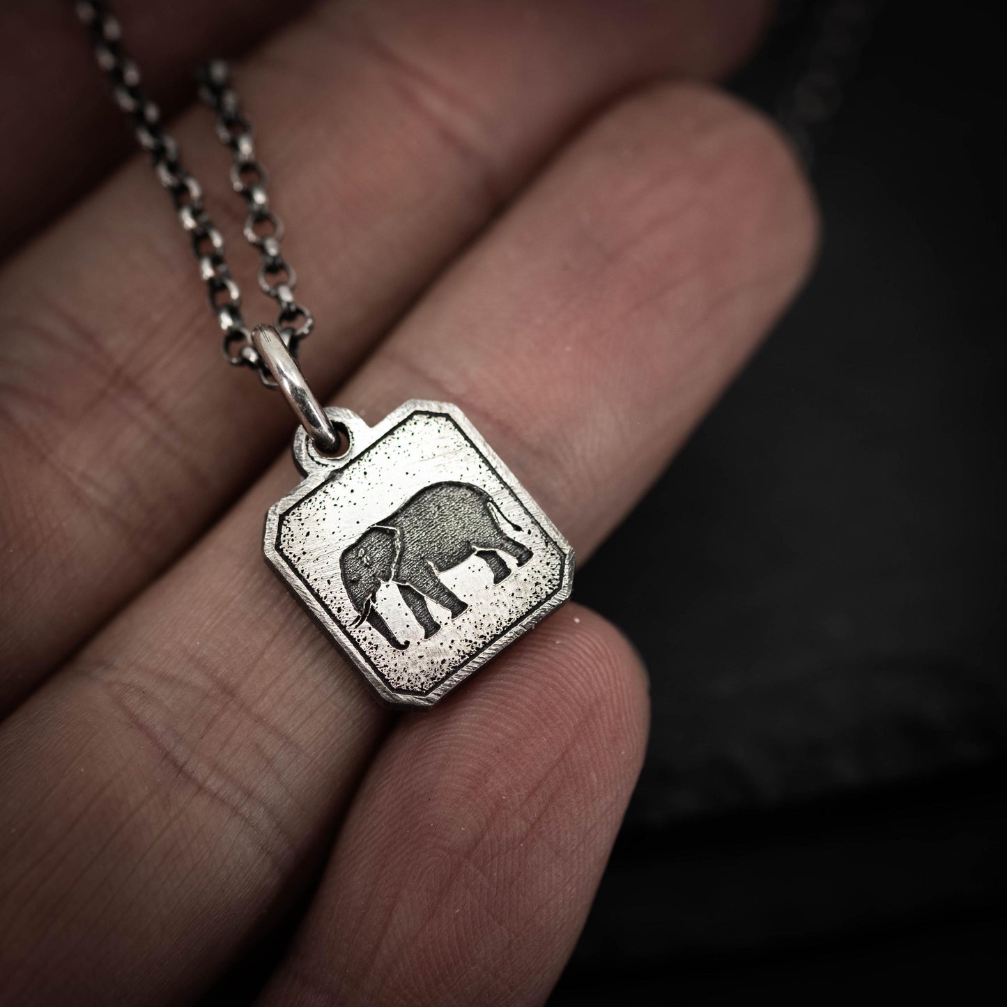 Silver Elephant Pendant Necklace – Handmade Men’s Engraved Wildlife Pendant, Wisdom & Protection Totem Jewelry, Nature Gift for Him