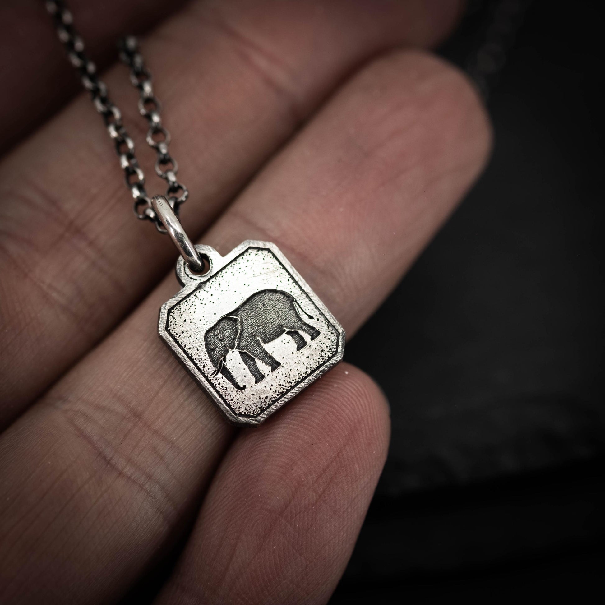 Silver Elephant Pendant Necklace – Handmade Men’s Engraved Wildlife Pendant, Wisdom & Protection Totem Jewelry, Nature Gift for Him