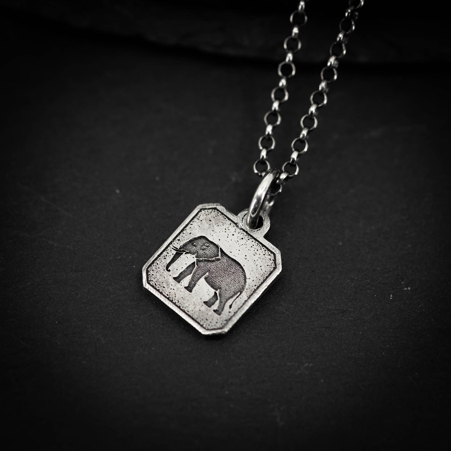 Silver Elephant Pendant Necklace – Handmade Men’s Engraved Wildlife Pendant, Wisdom & Protection Totem Jewelry, Nature Gift for Him