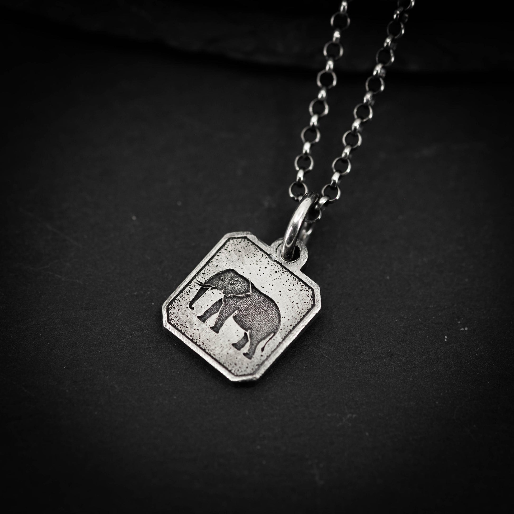 Silver Elephant Pendant Necklace – Handmade Men’s Engraved Wildlife Pendant, Wisdom & Protection Totem Jewelry, Nature Gift for Him