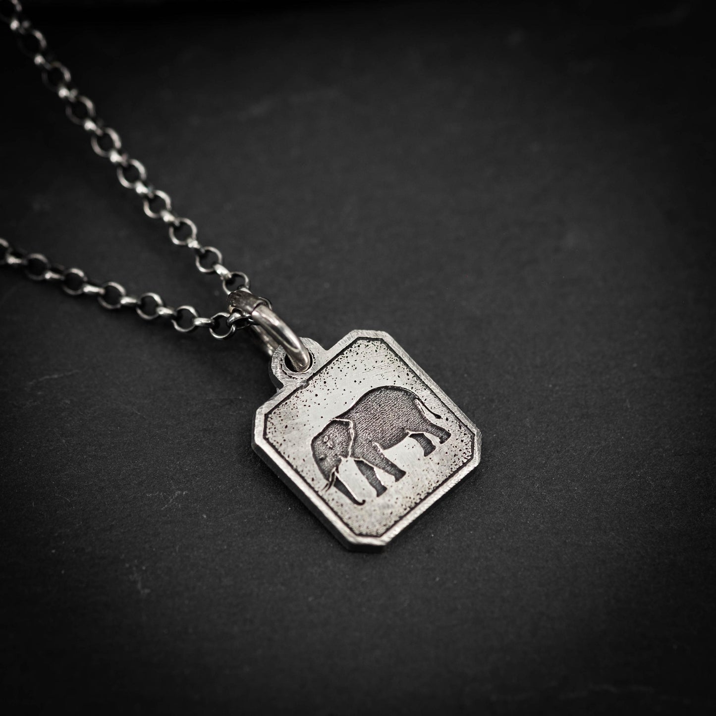 Silver Elephant Pendant Necklace – Handmade Men’s Engraved Wildlife Pendant, Wisdom & Protection Totem Jewelry, Nature Gift for Him