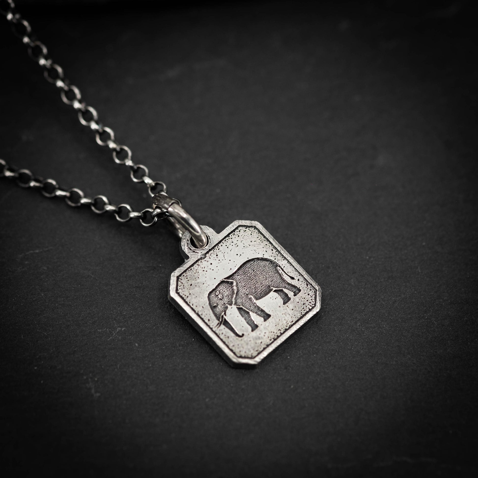 Silver Elephant Pendant Necklace – Handmade Men’s Engraved Wildlife Pendant, Wisdom & Protection Totem Jewelry, Nature Gift for Him