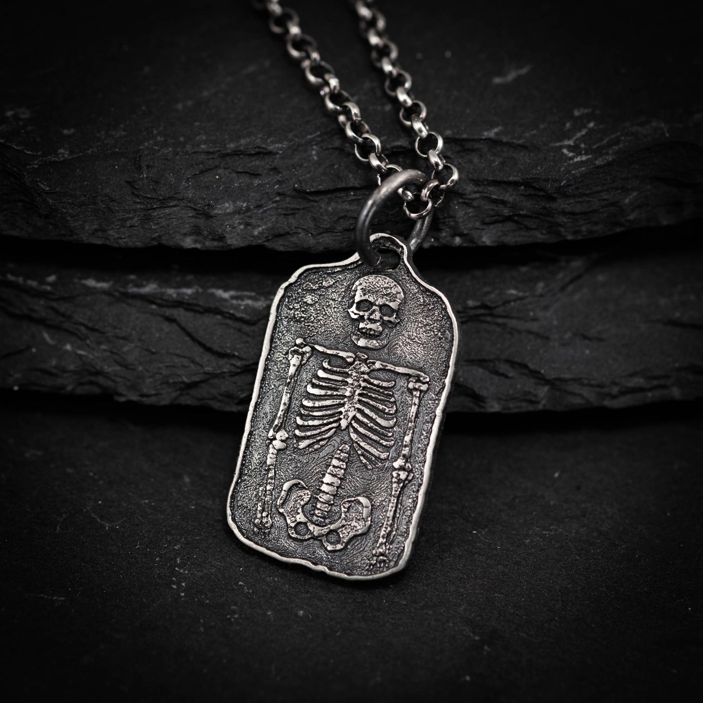 Silver Skeleton mens Pendant Necklace, Memento Mori Silver Anatomical Bone Jewelry, Gothic Skull and Bones Necklace, Unique Gift for Men