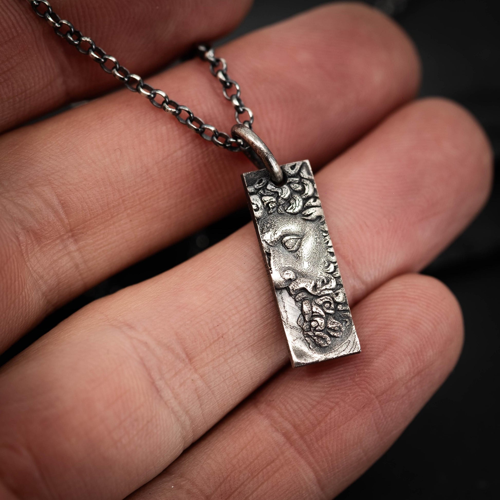 Silver Marcus Aurelius Bar Necklace – Roman Emperor Pendant, Rustic Oxidized Men’s Jewelry, Meditation gift