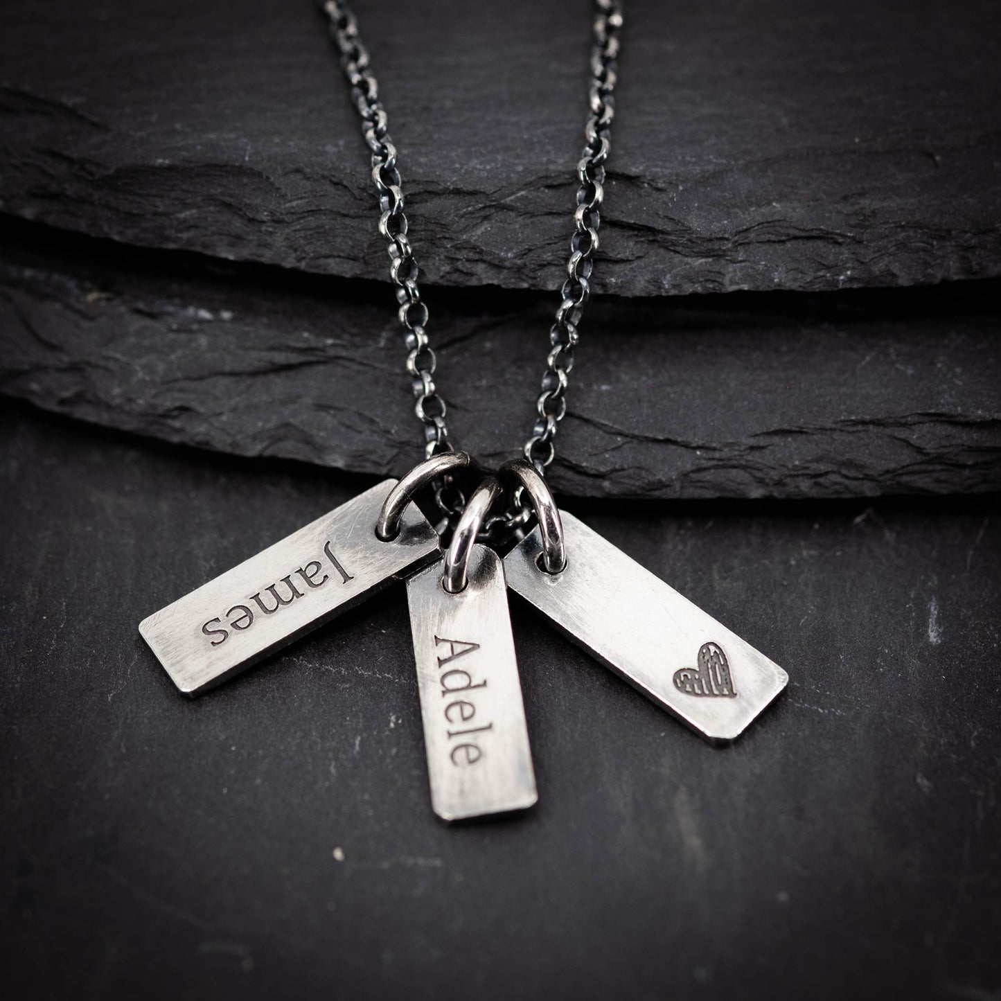 Personalized Multiple 925 Silver Name Tag Necklace, Custom Family Oxidized jewelry, Gift for husband or Dad
