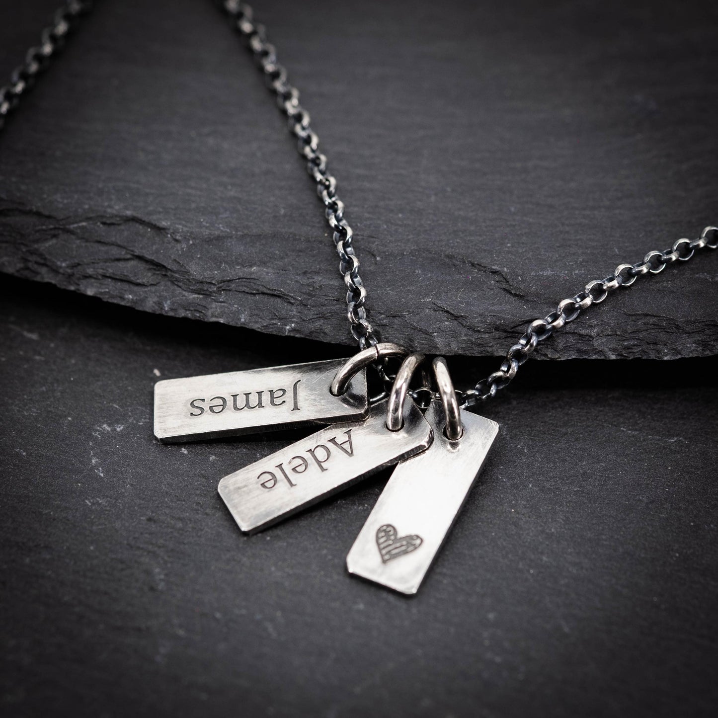 Personalized Multiple 925 Silver Name Tag Necklace, Custom Family Oxidized jewelry, Gift for husband or Dad