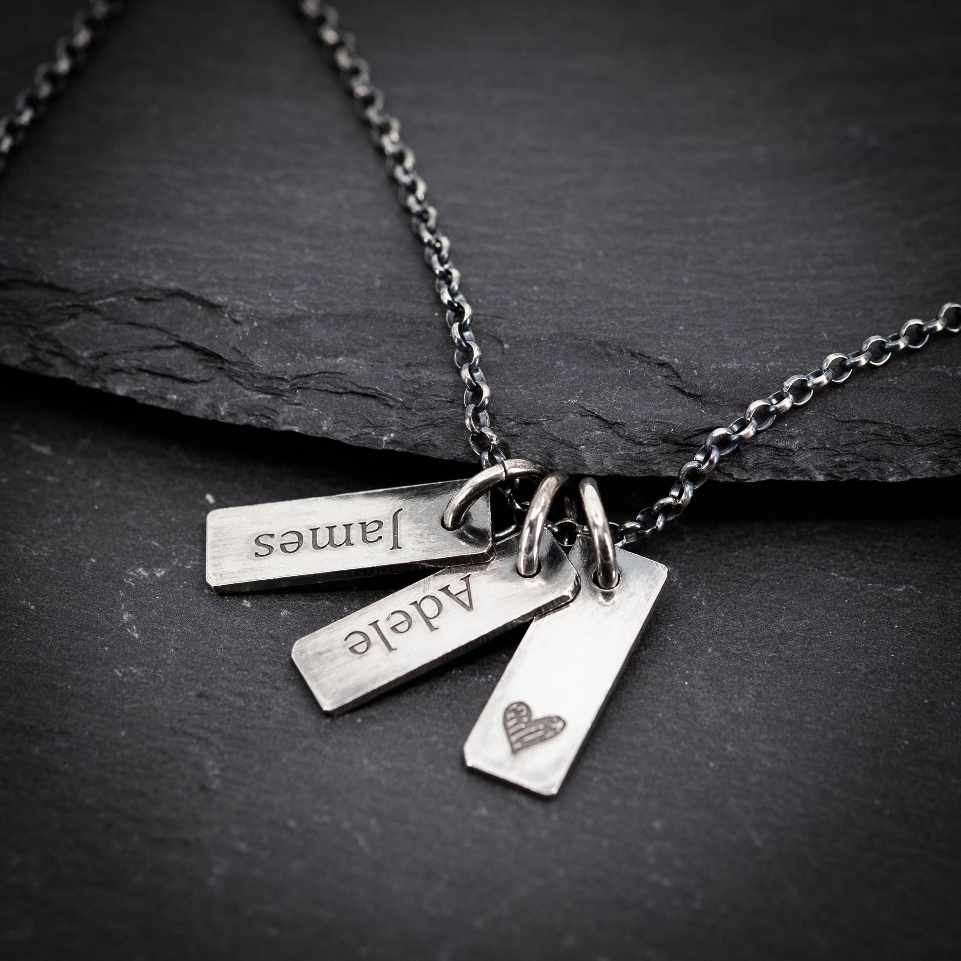 Personalized Multiple 925 Silver Name Tag Necklace, Custom Family Oxidized jewelry, Gift for husband or Dad