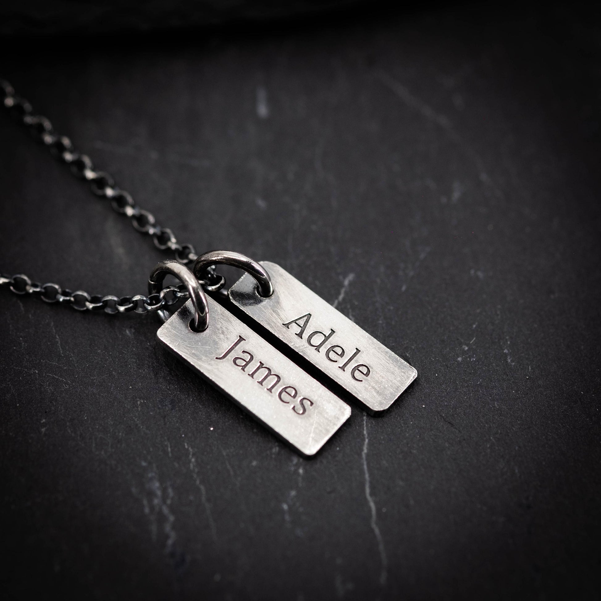 Personalized Multiple 925 Silver Name Tag Necklace, Custom Family Oxidized jewelry, Gift for husband or Dad
