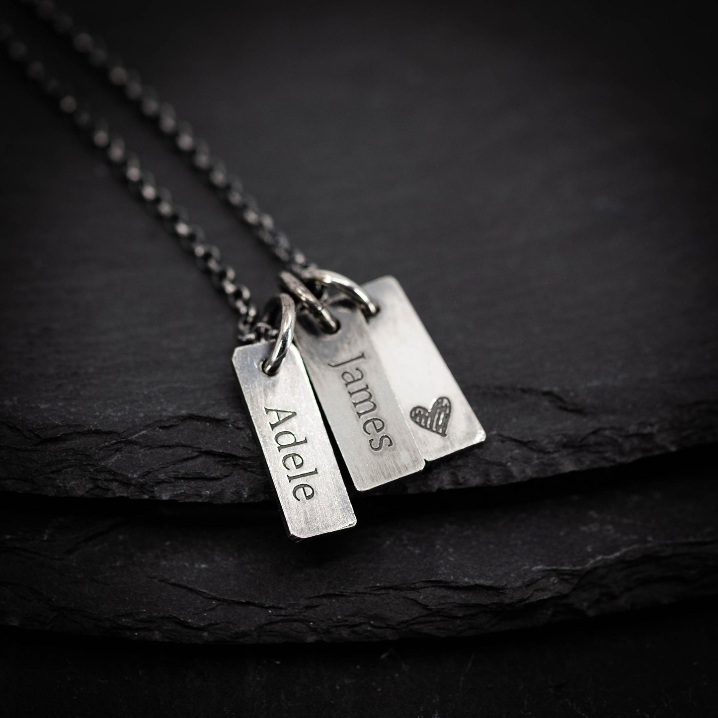 Personalized Multiple 925 Silver Name Tag Necklace, Custom Family Oxidized jewelry, Gift for husband or Dad