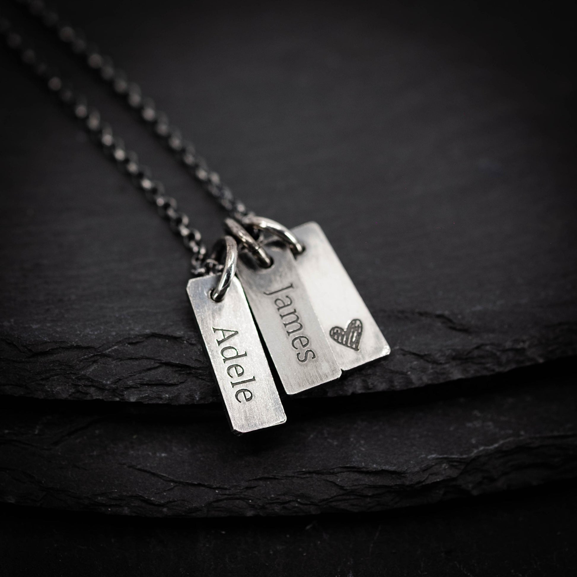 Personalized Multiple 925 Silver Name Tag Necklace, Custom Family Oxidized jewelry, Gift for husband or Dad