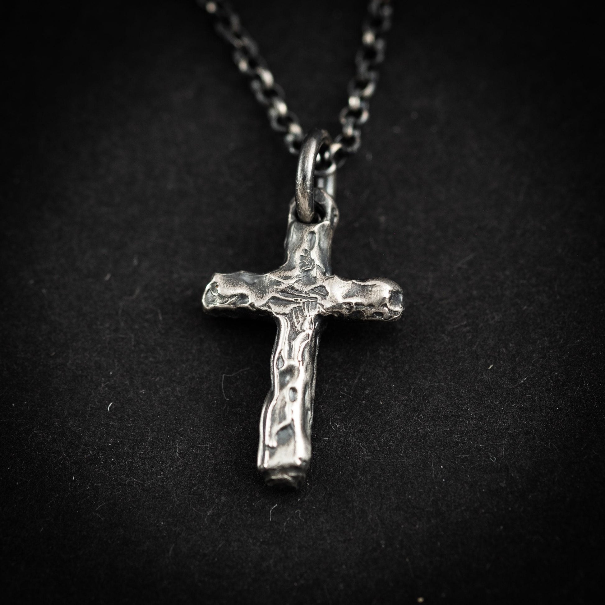 Rustic Silver Cross Necklace - Handmade Christian Strength Pendant