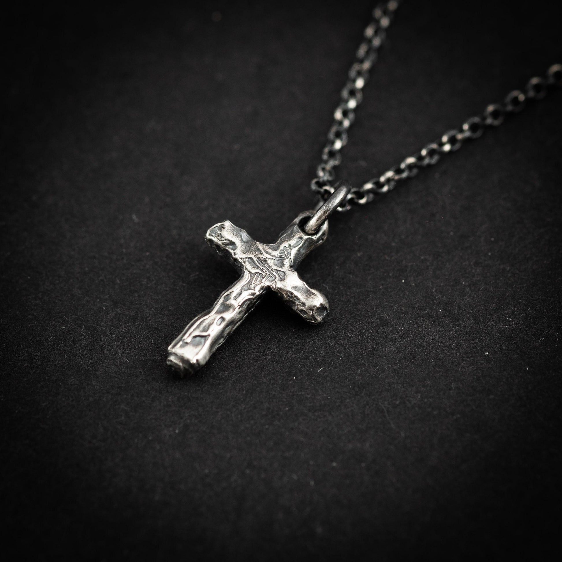 Rustic Silver Cross Necklace - Handmade Christian Strength Pendant