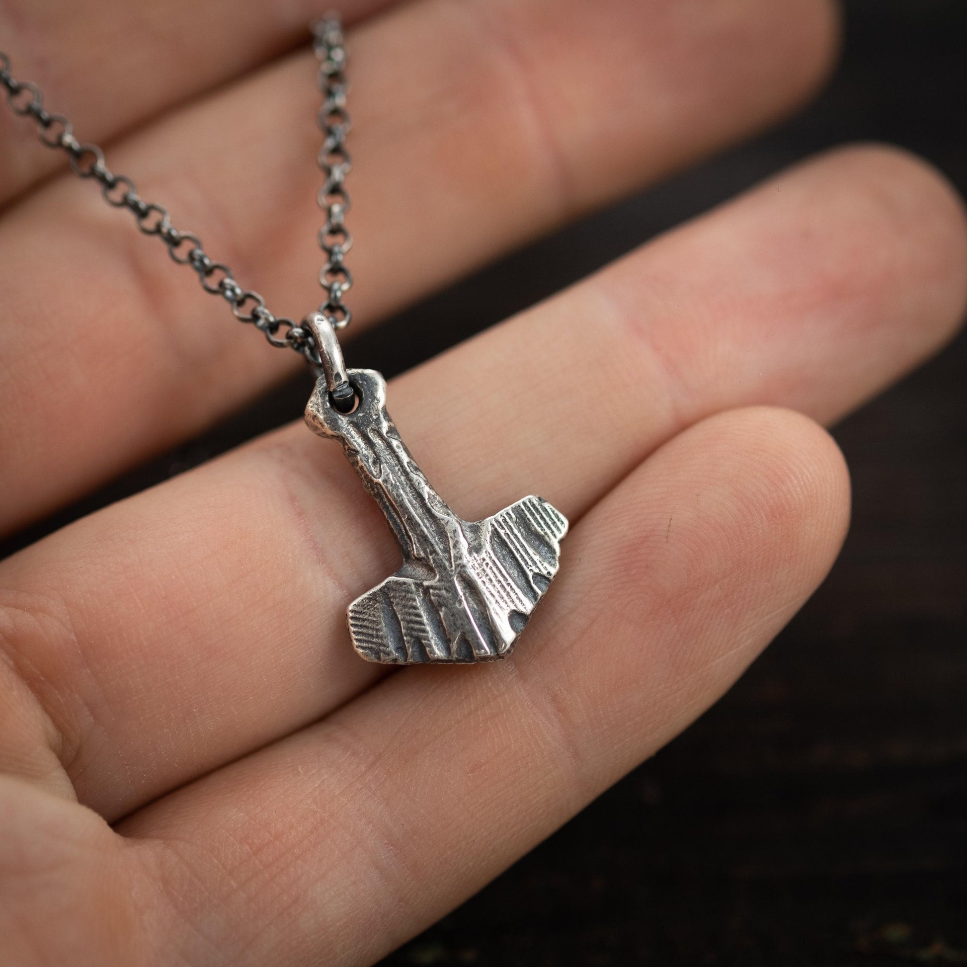 Viking Thor's Hammer Necklace, Rustic Silver (Unisex Pendant)