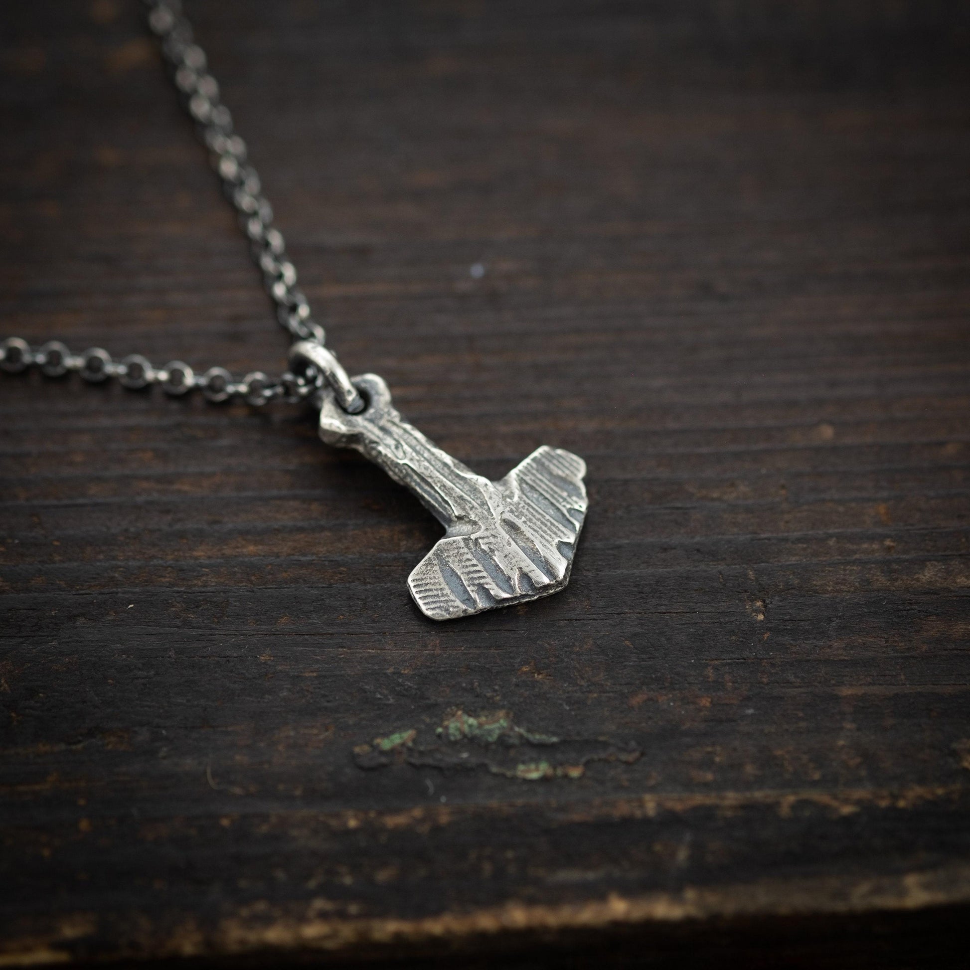 Viking Thor's Hammer Necklace, Rustic Silver (Unisex Pendant)