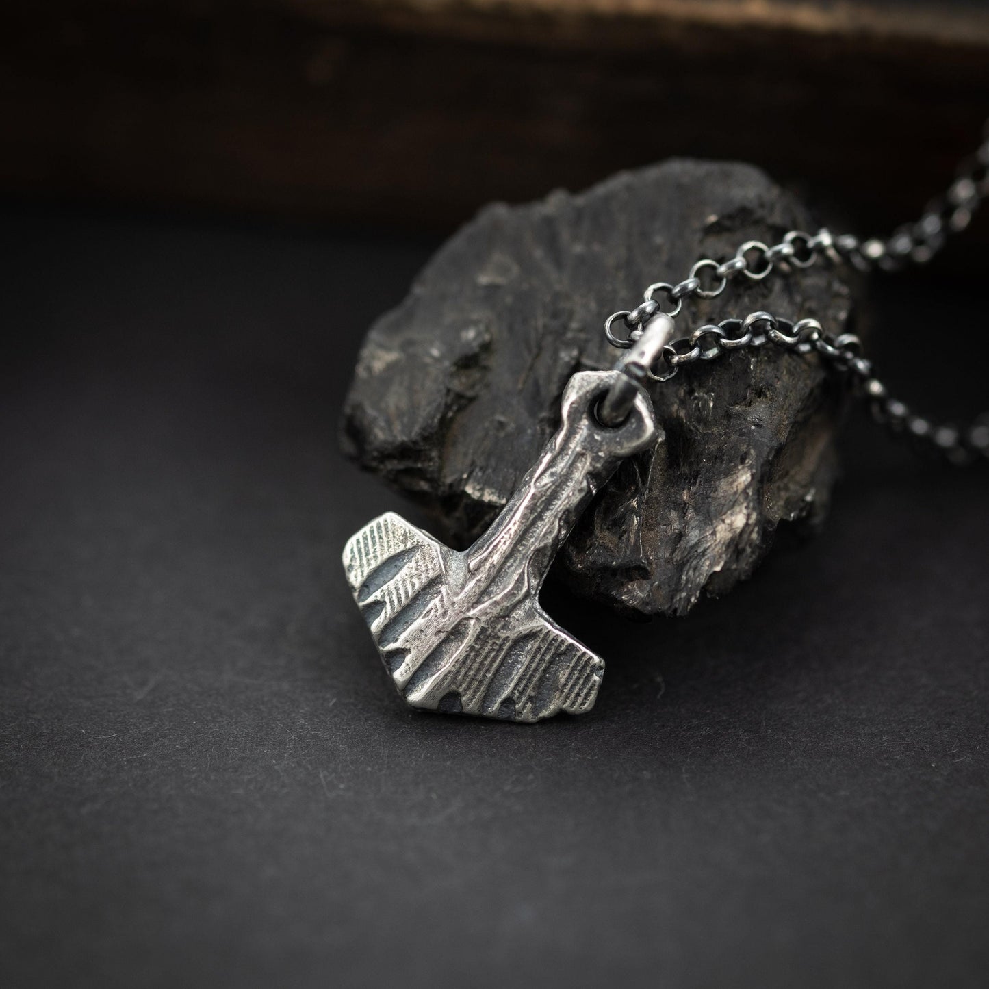 Viking Thor's Hammer Necklace, Rustic Silver (Unisex Pendant)