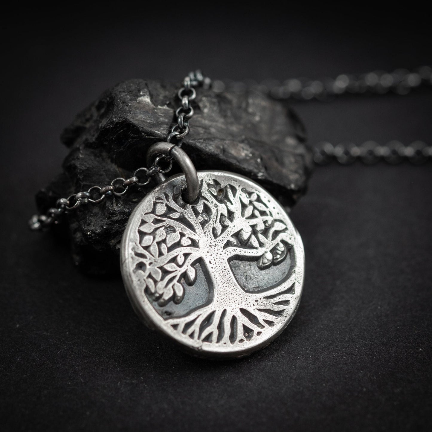 Yggdrasil Pendant - Oxidized Silver Necklace - Rustic Norse Tree of Life Design, Sterling 925, Handmade Gift