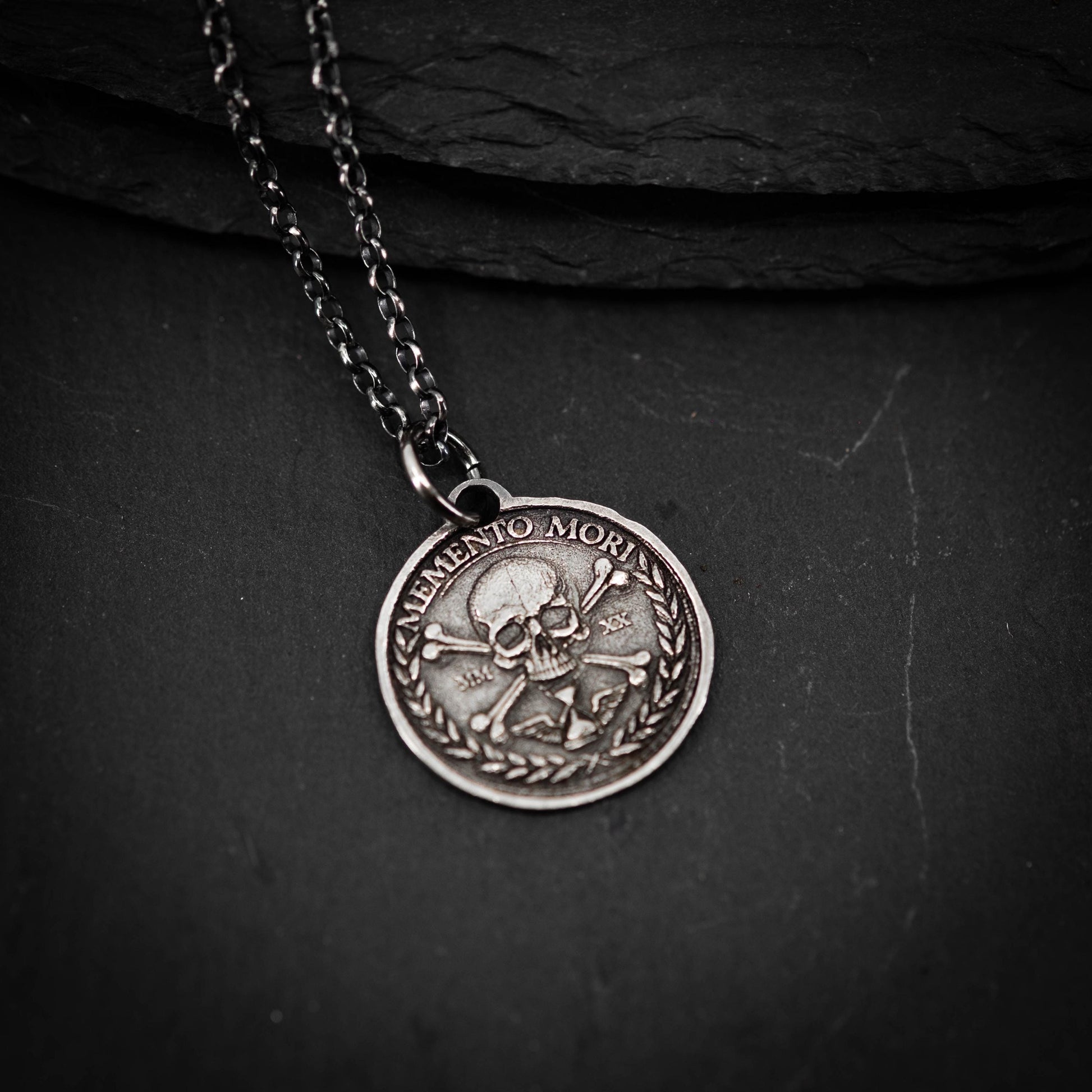 Memento Mori Skull Necklace: Sterling Silver Pendant, Unisex Design | Handmade Jewelry, Adjustable Chain | Meaningful Gift