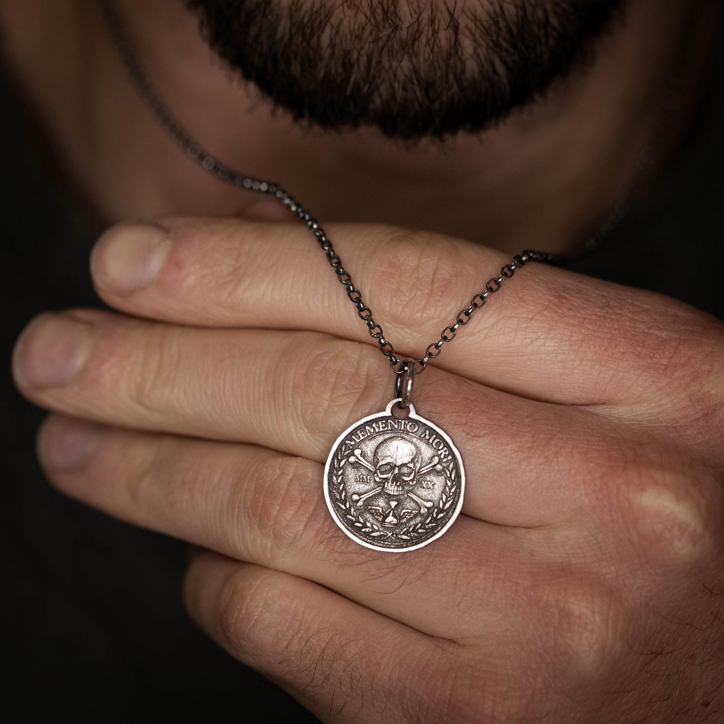 Memento Mori Skull Necklace: Sterling Silver Pendant, Unisex Design | Handmade Jewelry, Adjustable Chain | Meaningful Gift