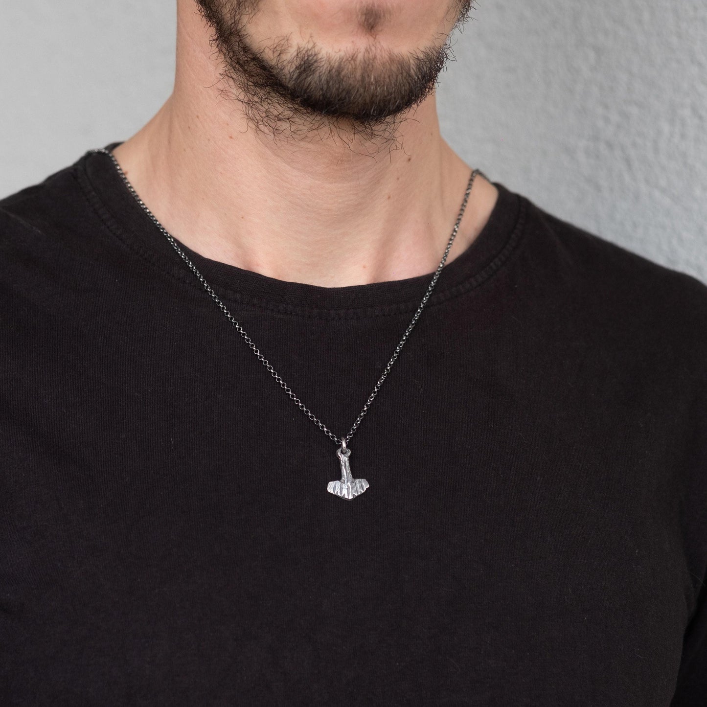 Viking Thor's Hammer Necklace, Rustic Silver (Unisex Pendant)