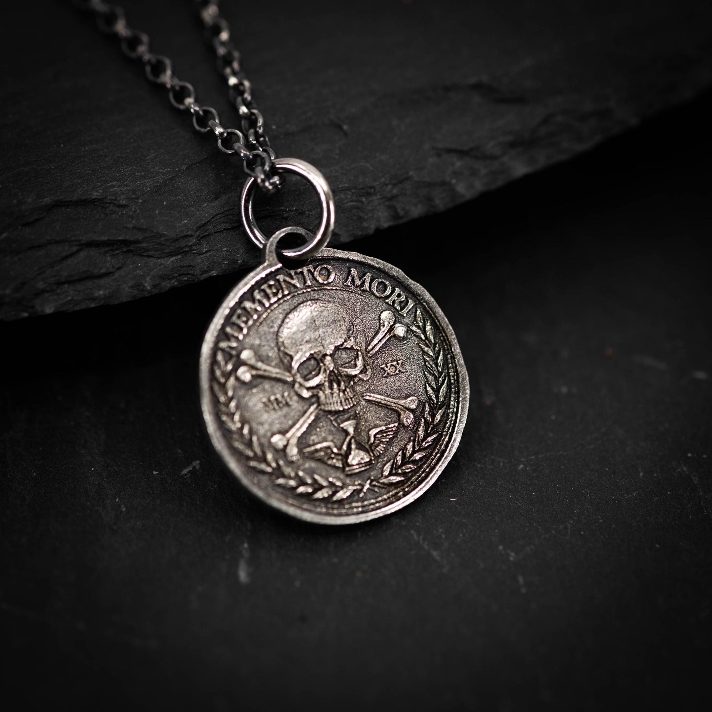 Memento Mori Skull Necklace: Sterling Silver Pendant, Unisex Design | Handmade Jewelry, Adjustable Chain | Meaningful Gift