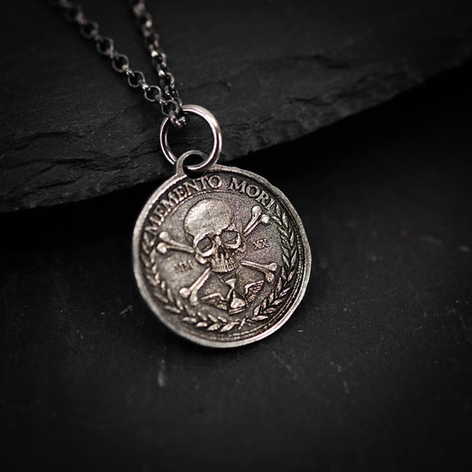 Memento Mori Skull Necklace: Sterling Silver Pendant, Unisex Design | Handmade Jewelry, Adjustable Chain | Meaningful Gift