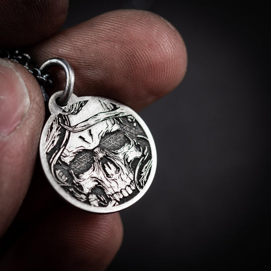 Engraved Skull Necklace: Memento Mori Silver Pendant (Custom Personalization Available)