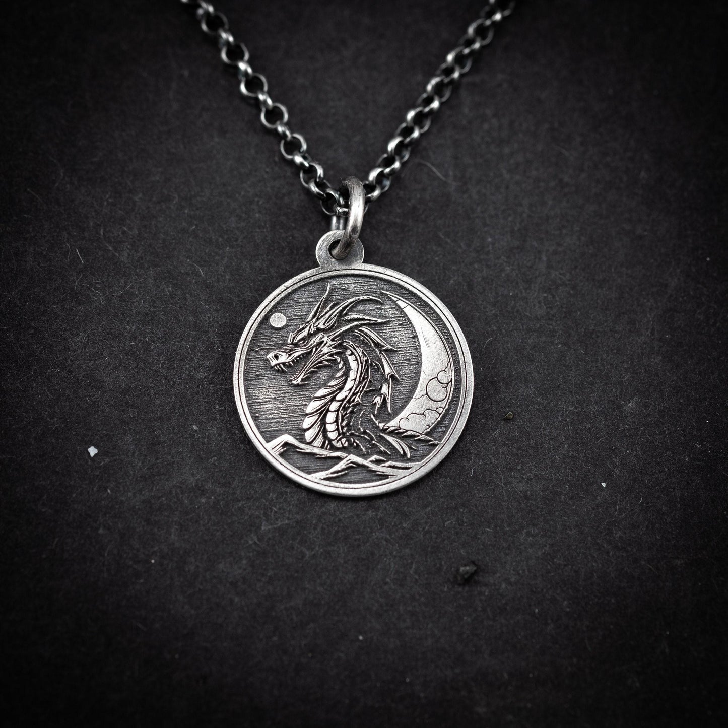 Rustic Silver Dragon Pendant Necklace: Oxidized Handmade Jewelry