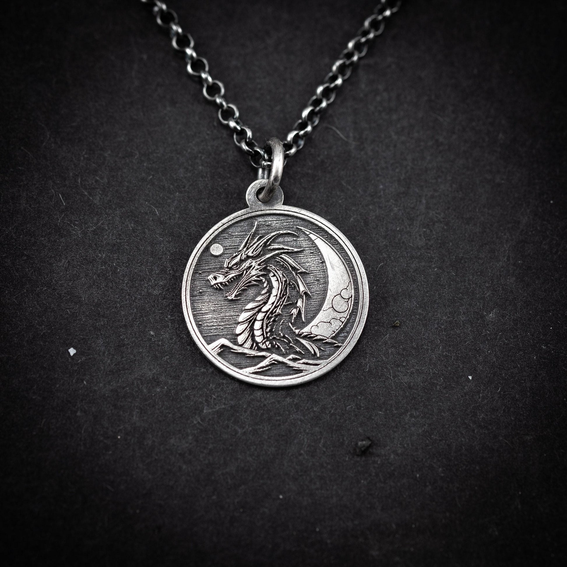 Rustic Silver Dragon Pendant Necklace: Oxidized Handmade Jewelry