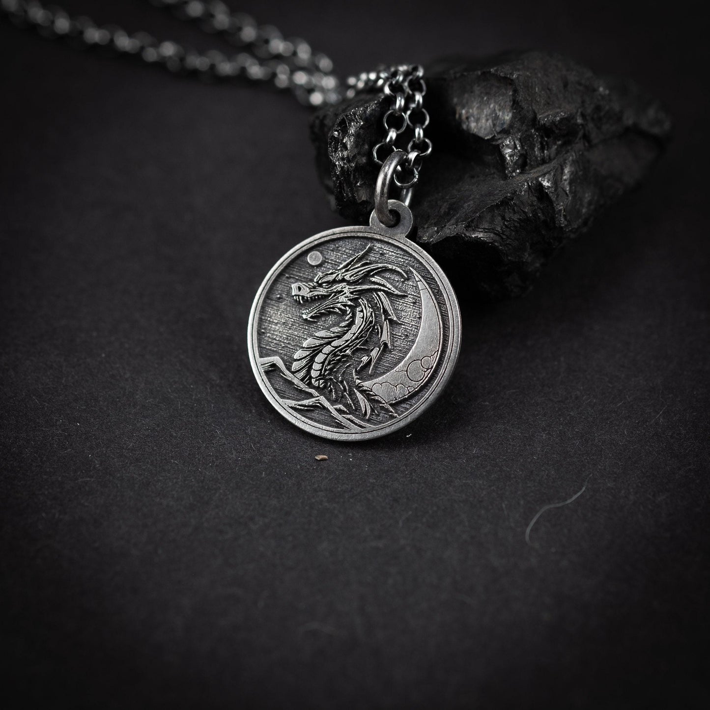 Rustic Silver Dragon Pendant Necklace: Oxidized Handmade Jewelry