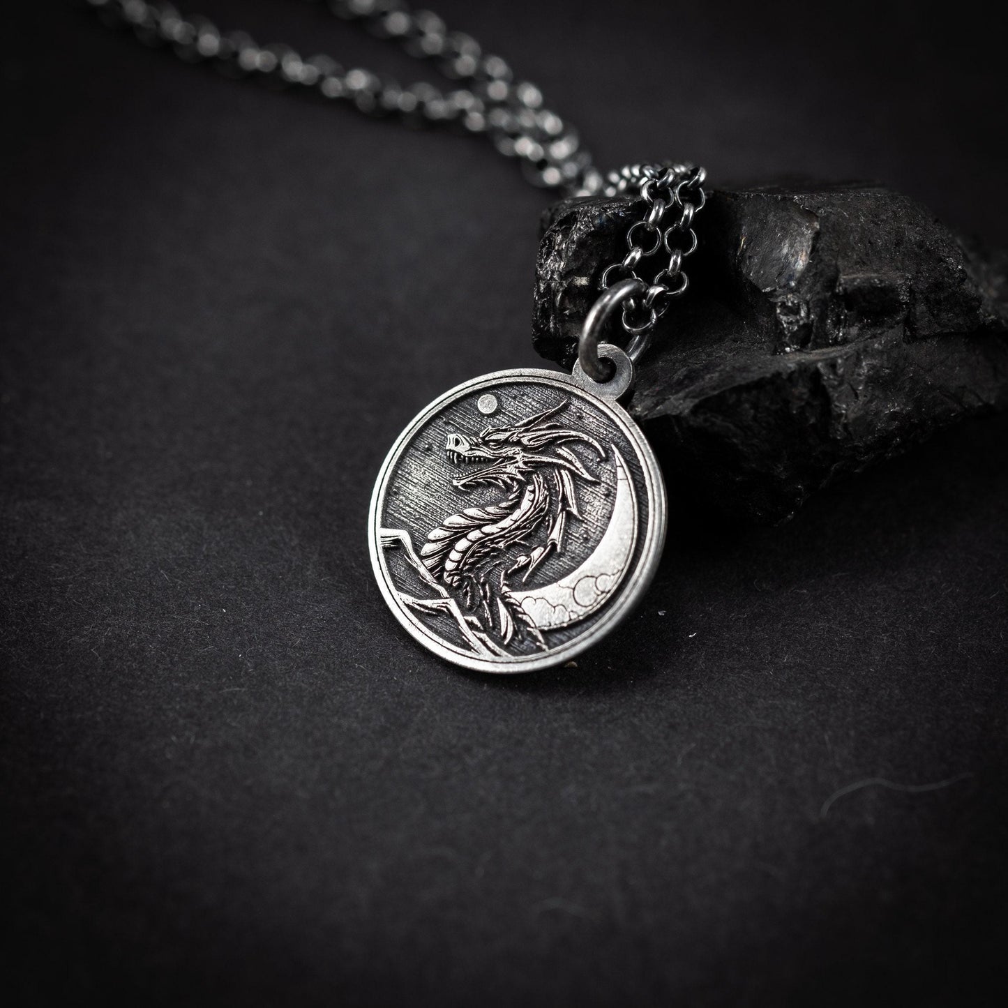 Rustic Silver Dragon Pendant Necklace: Oxidized Handmade Jewelry