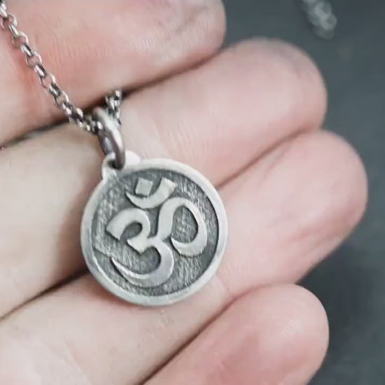 Om Silver Yoga Pendant Necklace, Buddhist Spiritual Jewelry, Meditation Gift for Him or Her