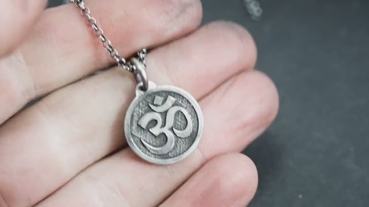 Om Silver Yoga Pendant Necklace, Buddhist Spiritual Jewelry, Meditation Gift for Him or Her