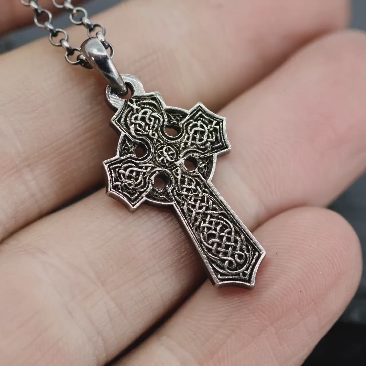 Rustic Mens Silver Celtic Cross necklace, handmade Celtic jewelry