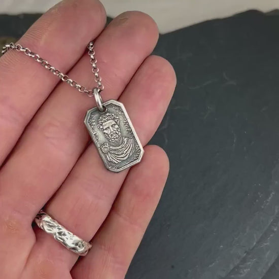 Marcus Aurelius Silver Pendant Necklace, Ancient Roman Emperor Jewelry, Stoic Philosophy Medallion, meditation Gift for Men, anxiety jewelry