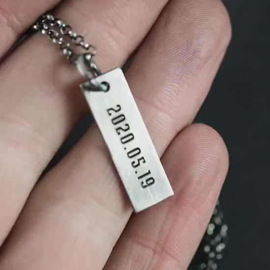 Personalized Engraved Silver Necklace for Men, Custom Name Pendant, Handmade Rustic Jewelry, Unique Gift for Him