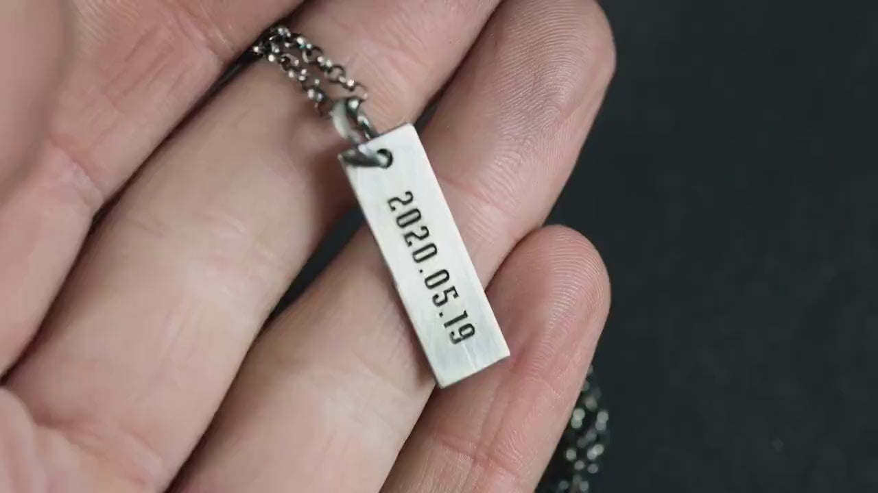 Personalized Engraved Silver Necklace for Men, Custom Name Pendant, Handmade Rustic Jewelry, Unique Gift for Him