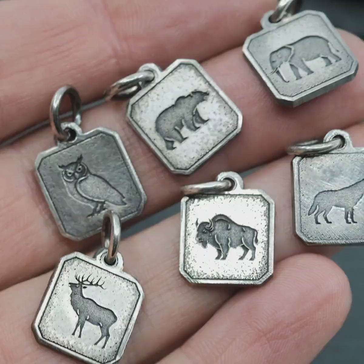 Silver Wildlife Necklace – Handmade  Men’s Pendant with Engraved Wolf, Bear, Owl, Deer, Elephant, Bison, Personalized Jewelry
